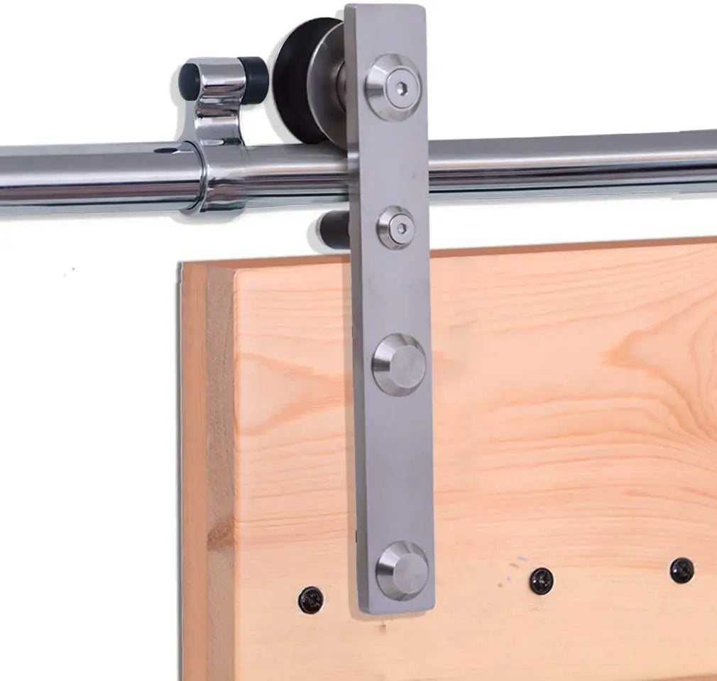 CCJH 4/5/5.5/6/6.6FT Silver Stainless Steel Sliding Barn Wood Door Hardware Kit  For Single Door ，Can be Customed
