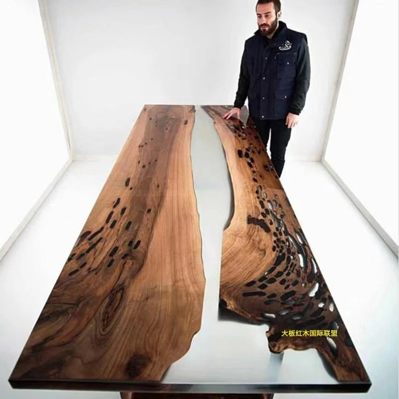 Custom coffee table Shoreline table Epoxy glue River table Solid wood desktop large board logs