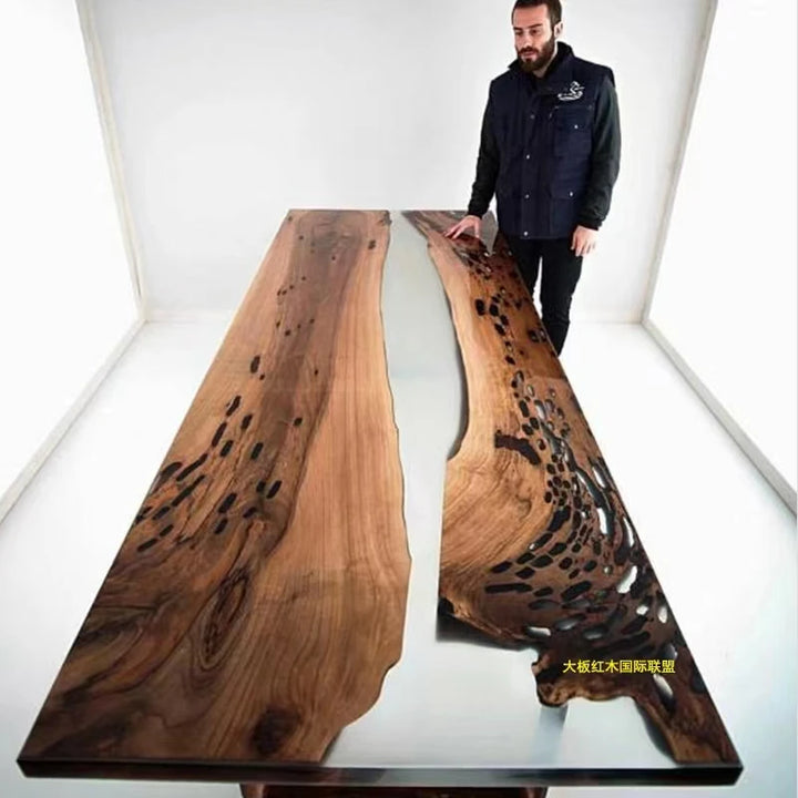Custom coffee table Shoreline table Epoxy glue River table Solid wood desktop large board logs