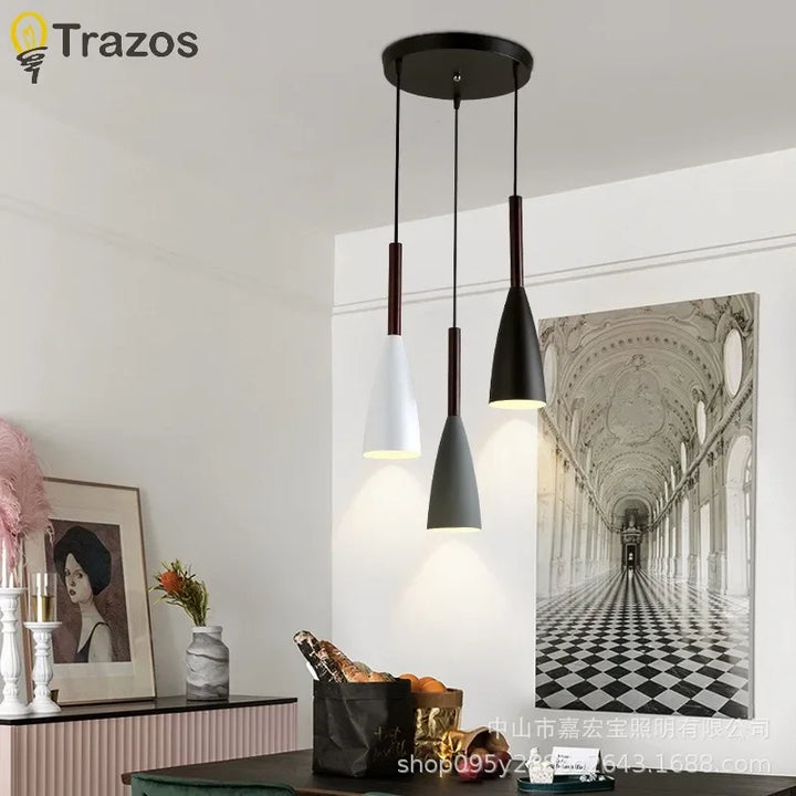 Nordic Style Simple Modern Single Head Three Head Home Black and White Gray Restaurant Lamp Bedroom Lamp Bar Small Chandelier