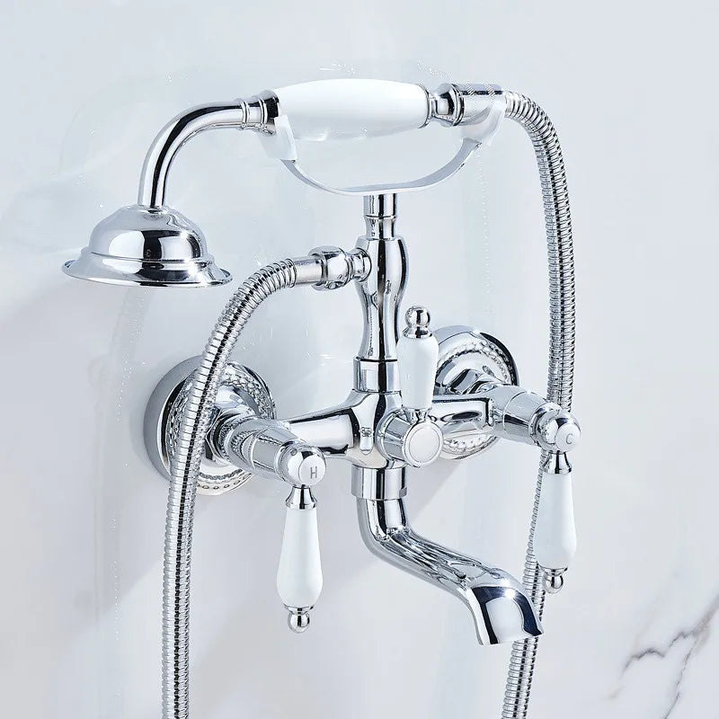 Luxury Gold Bathroom Shower Faucet Brass Bathtub and Shower Faucet Wall-Mounted Bath and shower Faucet Classical Dual Handle