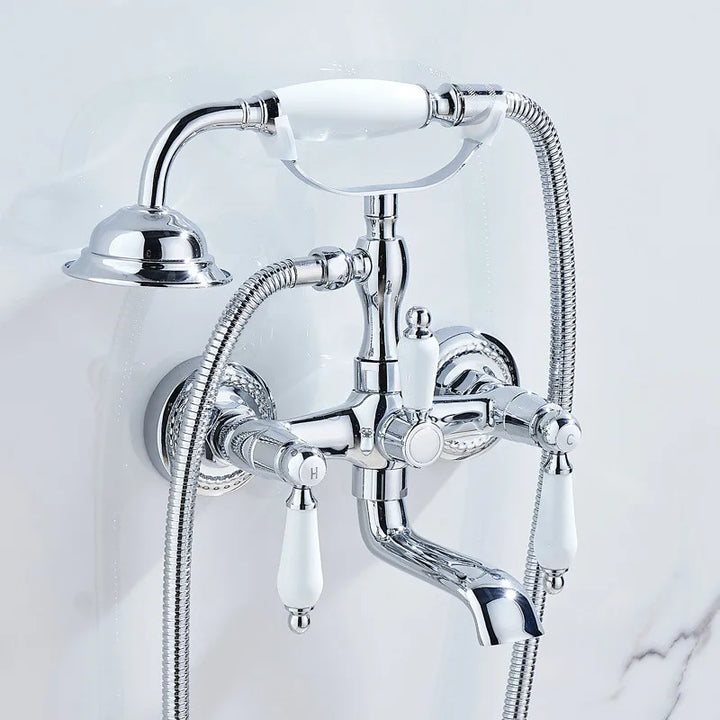 Luxury Gold Bathroom Shower Faucet Brass Bathtub and Shower Faucet Wall-Mounted Bath and shower Faucet Classical Dual Handle