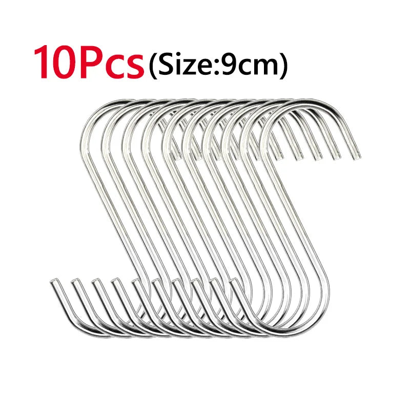 5/10Pcs S-Shape Hook Stainless Steel Clothes Bags Towels Plants Hanging Rack Multi-function Kitchen Bedroom Railing Hanger Hook