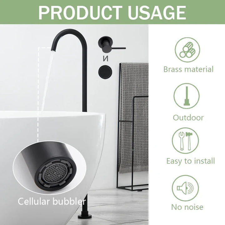 Floor Standing Bathtub Faucet Brass Body Hot Cold Mixer with Handle Rose Gold Independent Faucet Chrome Grey Black