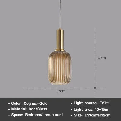 DINDALLED Striped Glass Pendant Light Nordic Vintage Chandelier for Dining Kitchen Island Hanging Lamp Lighting Decor