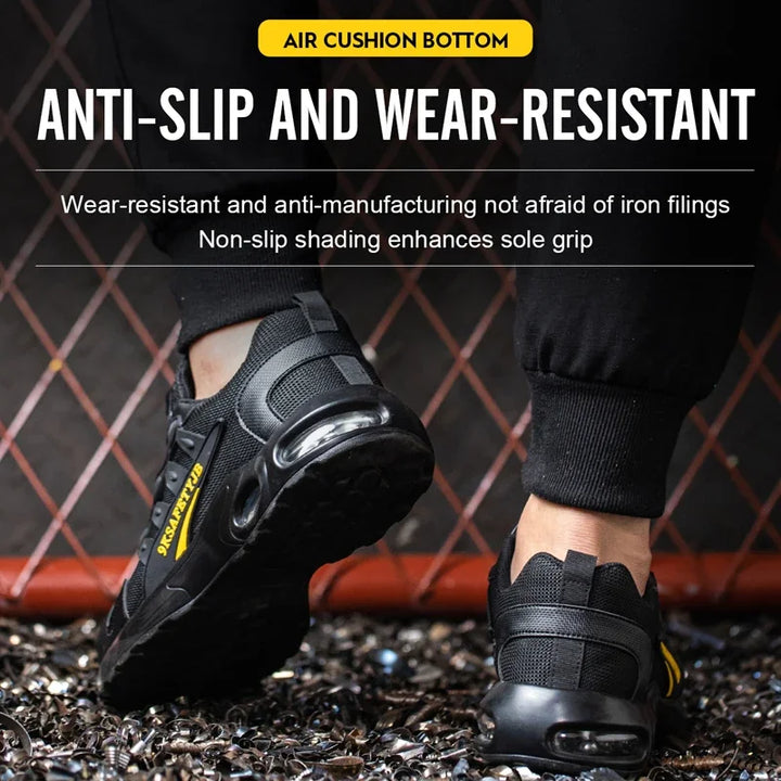 Men Rotating Button Safety Shoes Steel Toe Work Sneakers Indestructible Shoes Puncture-Proof Work Boots Air Cushion Safety Shoes