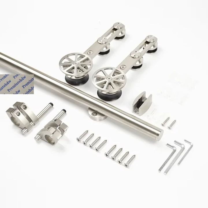 Side Hung SUS304 Barn Glass Door Hardware Kit Track Hanger Guide Derailment Safety Stopper