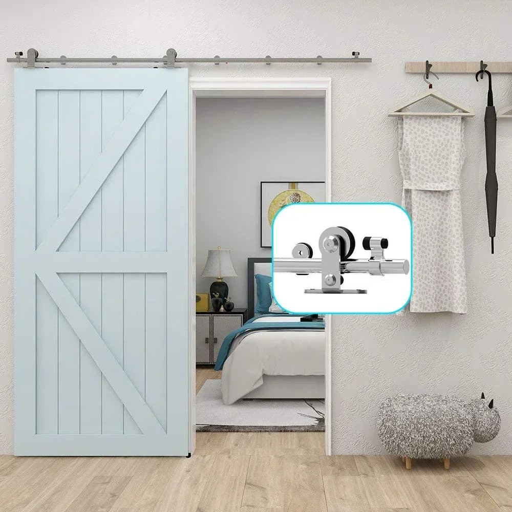 4-16 ft Sliding Barn Door for Single Door, Hardware, Stainless Steel, T Shape Hanger Kit, Smoothly and Silently