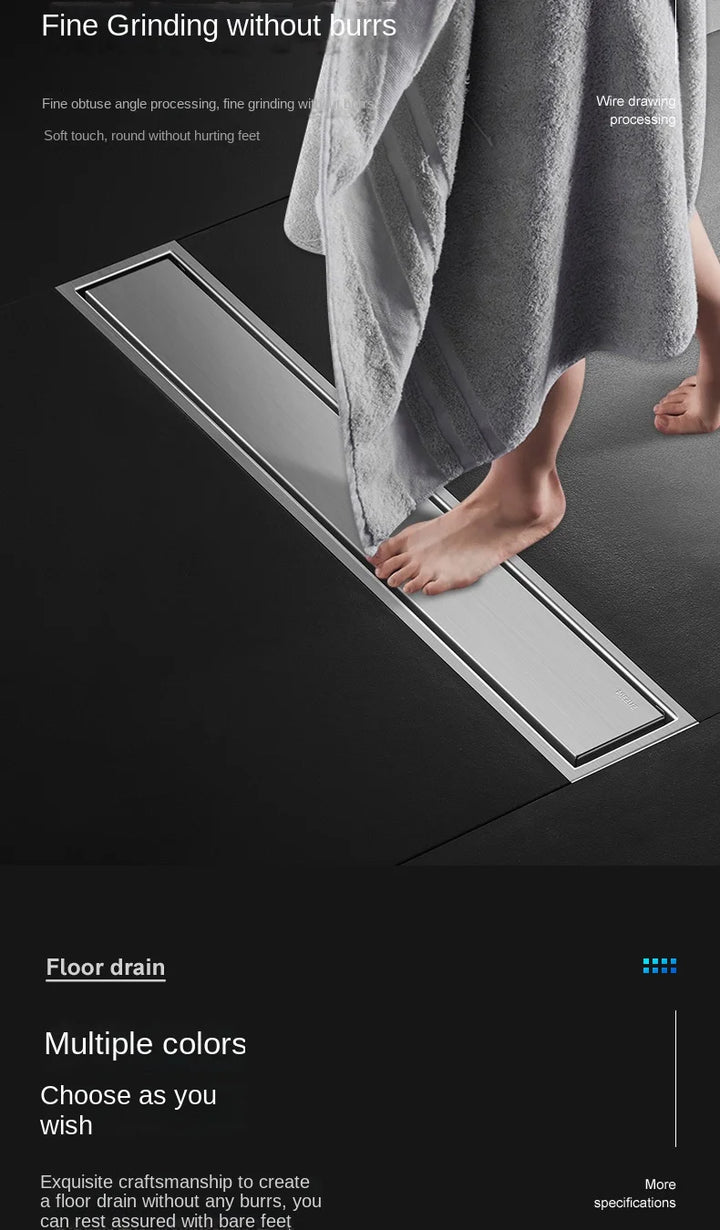Luxury Hidden 304 Stainless Steel Rectangular Floor Drain Bathroom Toilet Drain Anti-Odor Filter Hair Extended Floor Drain