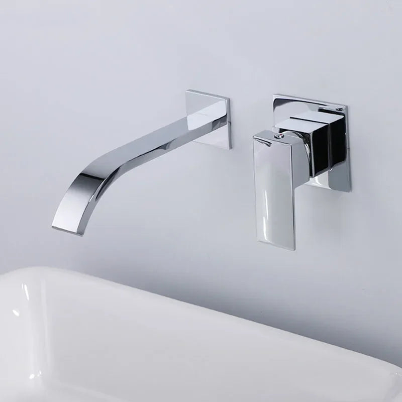 Matt Black & Chrome Brass Wall Mounted Basin Water Mixer Bathroom Quality Brass Single Handle Faucet Black Hot and Cold Tapware