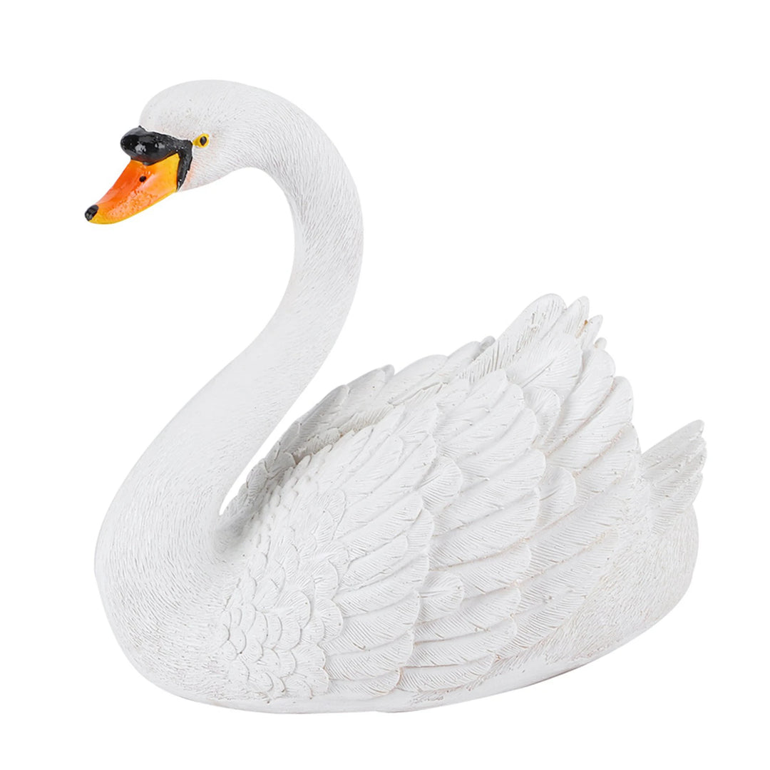 Resin Swan Sculpture Floating White Swan Figurine Ornament For Yard Garden Decor