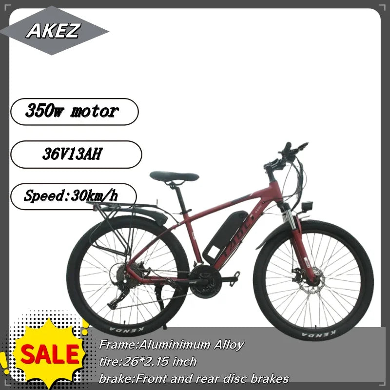AKEZ style Electric Bicycle 350W Brushless motor 36V13AH Lithium Battery E Bike 26 Inch tire City commuting Adult Electric Bike