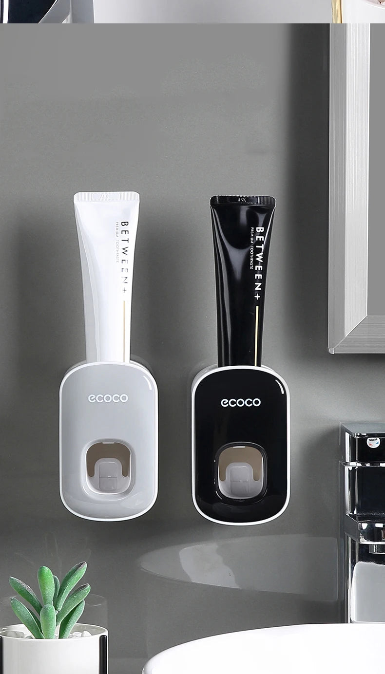 ecoco  Wall Mount Automatic Toothpaste Dispenser Bathroom Toothpaste Squeezer Dispenser Toothbrush Holder bathroom accessories