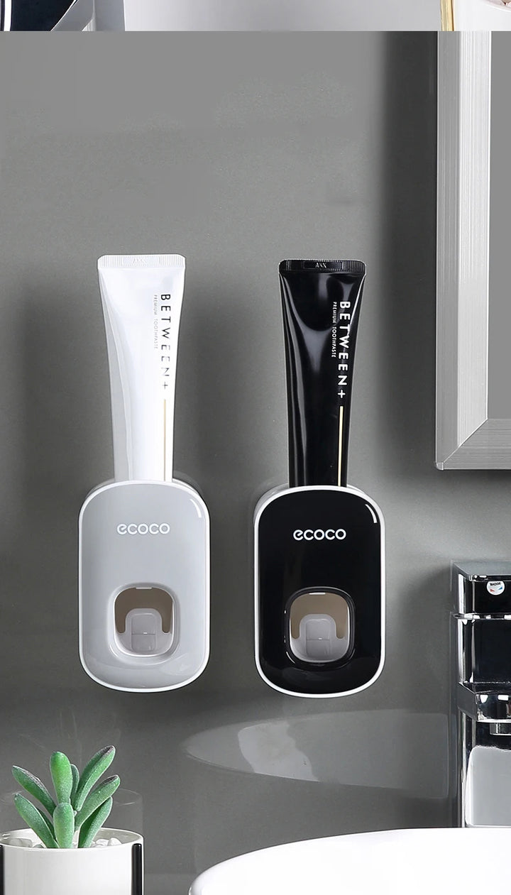ecoco  Wall Mount Automatic Toothpaste Dispenser Bathroom Toothpaste Squeezer Dispenser Toothbrush Holder bathroom accessories
