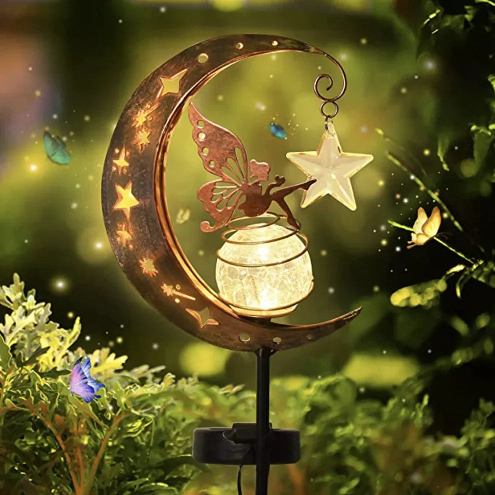 Solar Outdoor Garden Moon Lights Waterproof  LED Metal Fairy Landscape Light Perfect for Pathway and Yard Decor Antique Wrought