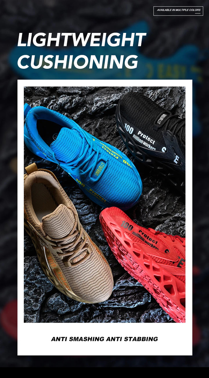 New Safety Shoes Men Breathable Light Work Sneakers Steel Toe Shoes Anti-smash Anti-puncture Indestructible Shoes Large Size 50