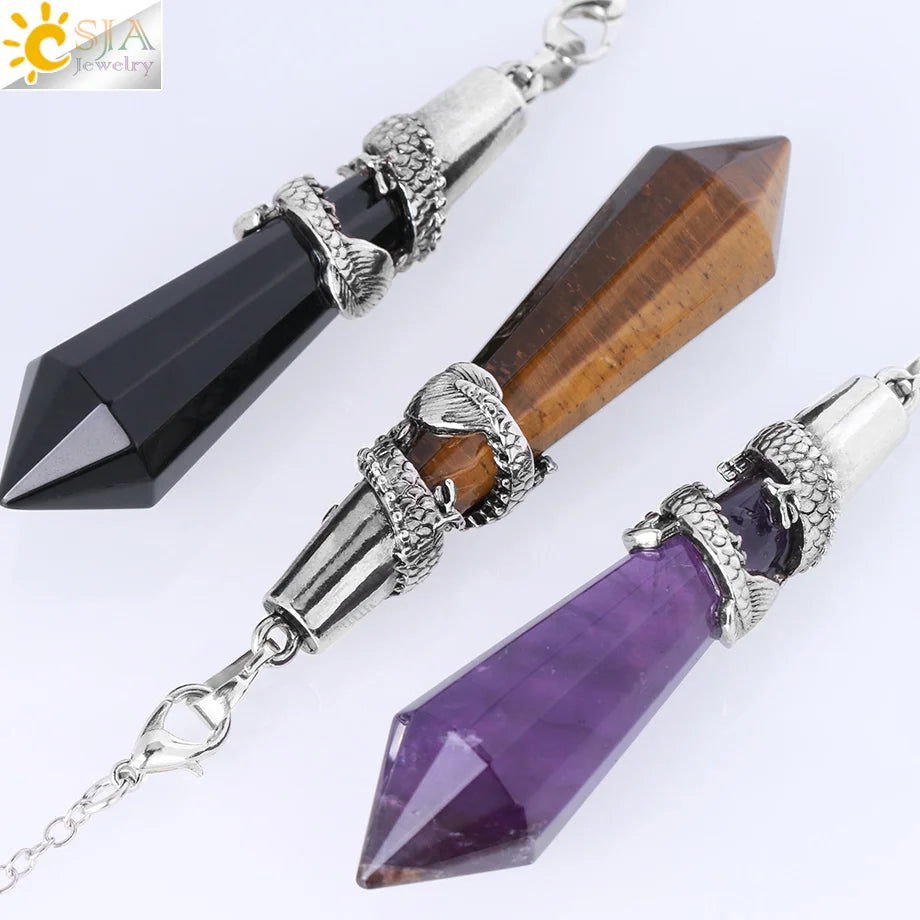 CSJA Dragon Crystals Pendulums for Dowsing Natural Stone Quartz Pendant Divination Pendulum 12 Faceted Balancing Pendulo H024