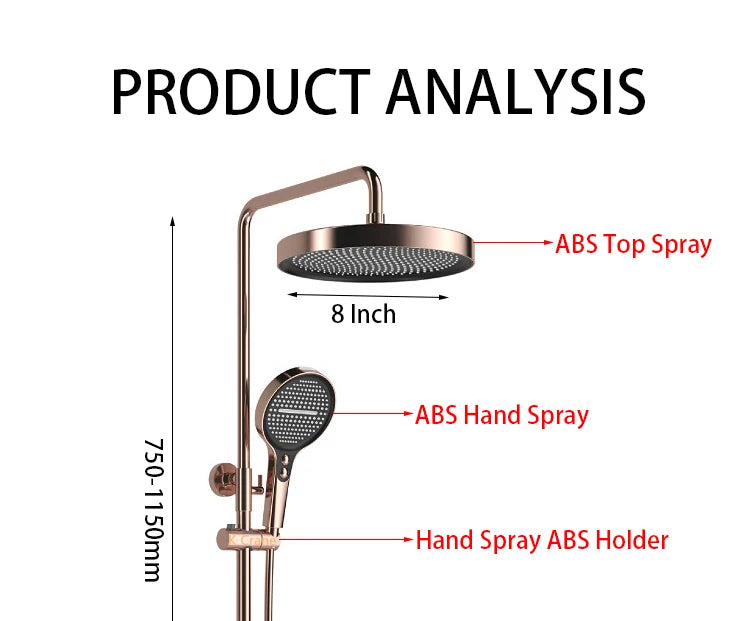 Rose Gold Shower Faucet Bathroom Hot Cold Mixer Bath Shower System Bathtub Wall Mount Round SPA Rainfall Luxury Set