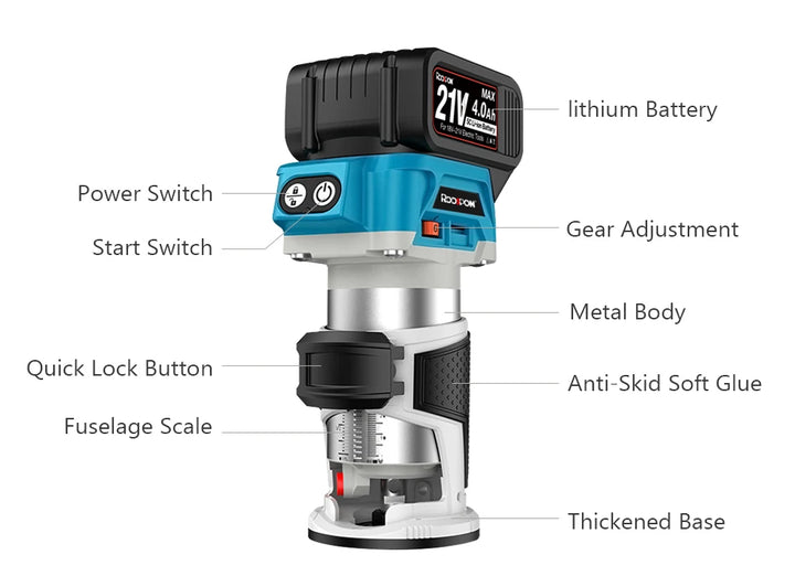 6 Speeds Brushless Hand  Electric Trimmer Cordless Wood Router Woodworking Engraving Slotting Power Tool for Makita 18V Battery