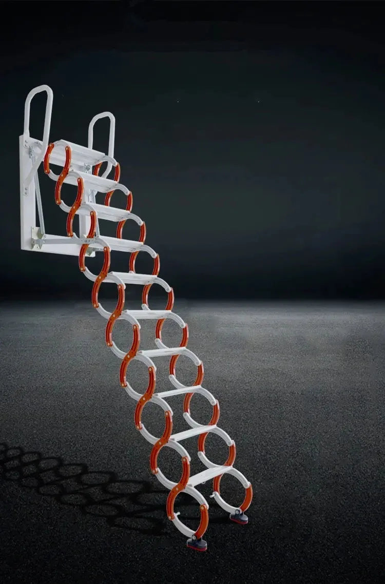 Outdoor Wall-mounted Telescopic Step Ladder carbon steel Lift Ladders for Home Indoor Space-saving Attic Telescopic Staircase