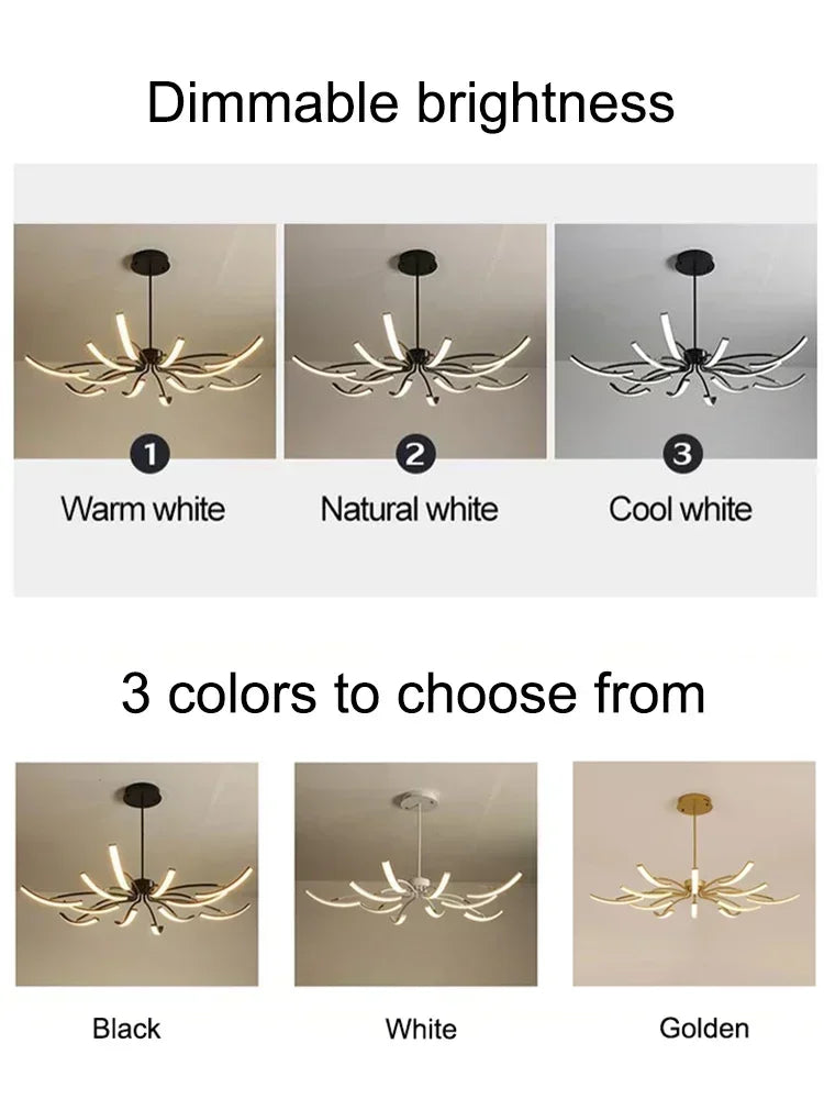 Modern Black Gold Dimming Pendant Light Nordic Creative LED Ceiling Chandeliers For Living Room Home Decor Light Fixtures