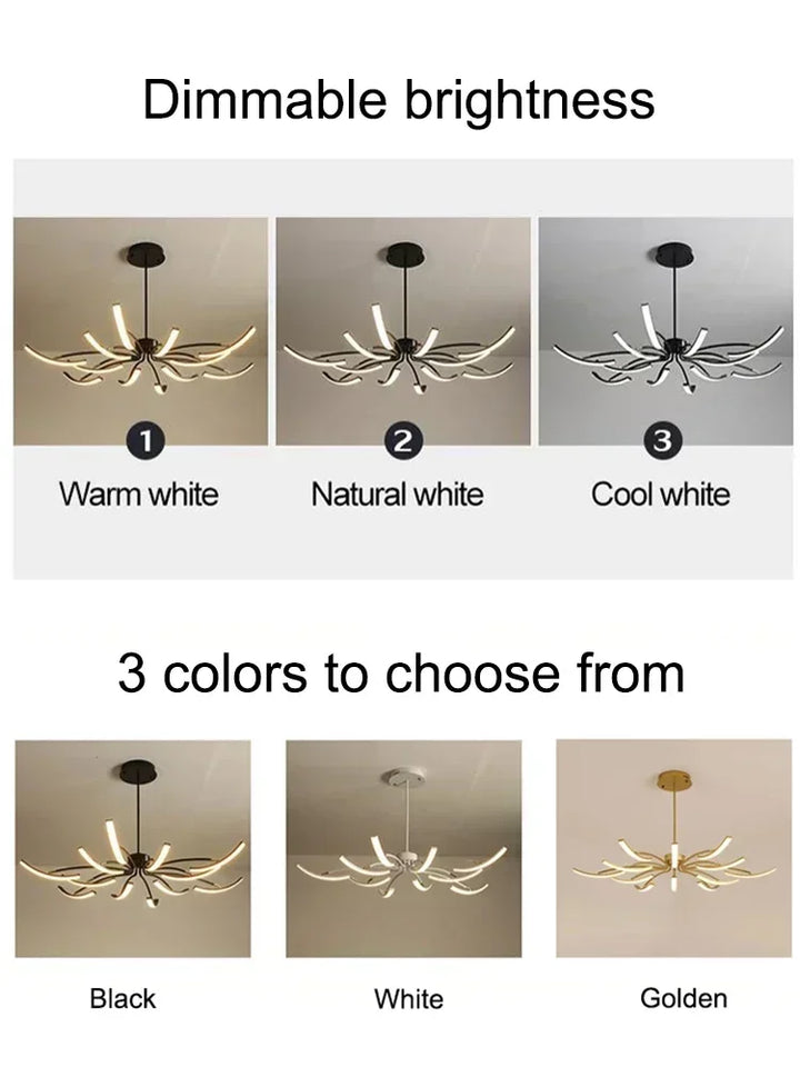 Modern Black Gold Dimming Pendant Light Nordic Creative LED Ceiling Chandeliers For Living Room Home Decor Light Fixtures