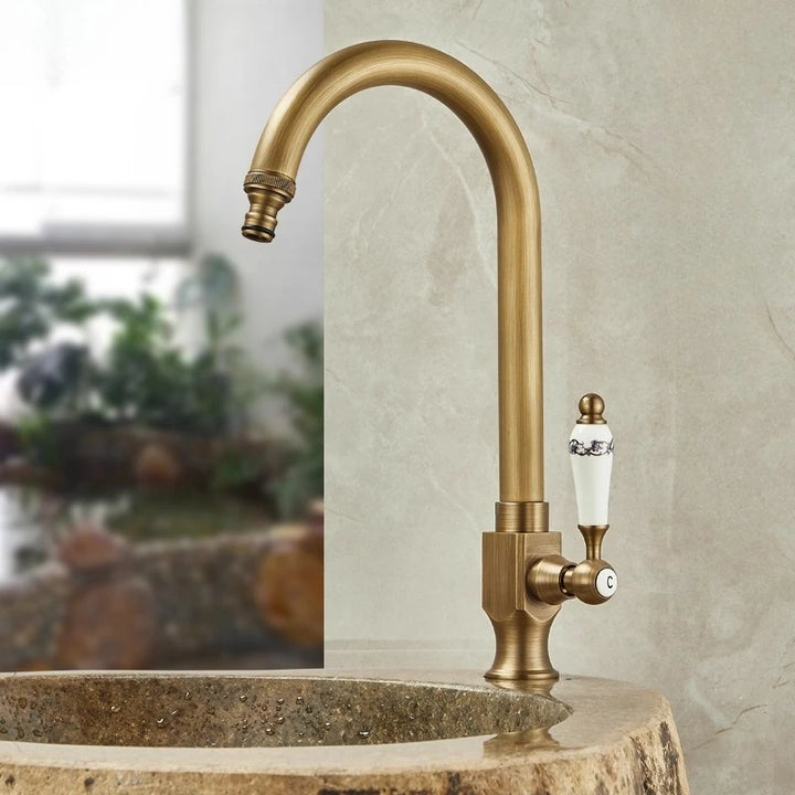 Outdoor Antifreeze Faucet Antique Brass Balcony Wash Basin Single Cooling Faucet Vanity 360°Swivel Rotate Spout Only Cold Tap