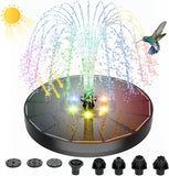 )Solar Fountain Water Pump with color LED Lights for Bird Bath 3W with 7 Nozzles & 4 Fixers Garden Tank