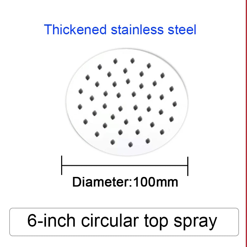 4/6/8/10/12 Inch Pressurized Rain Shower Head Stainless Steel Square Round Rain Shower Head Large Water Outlet Shower Head