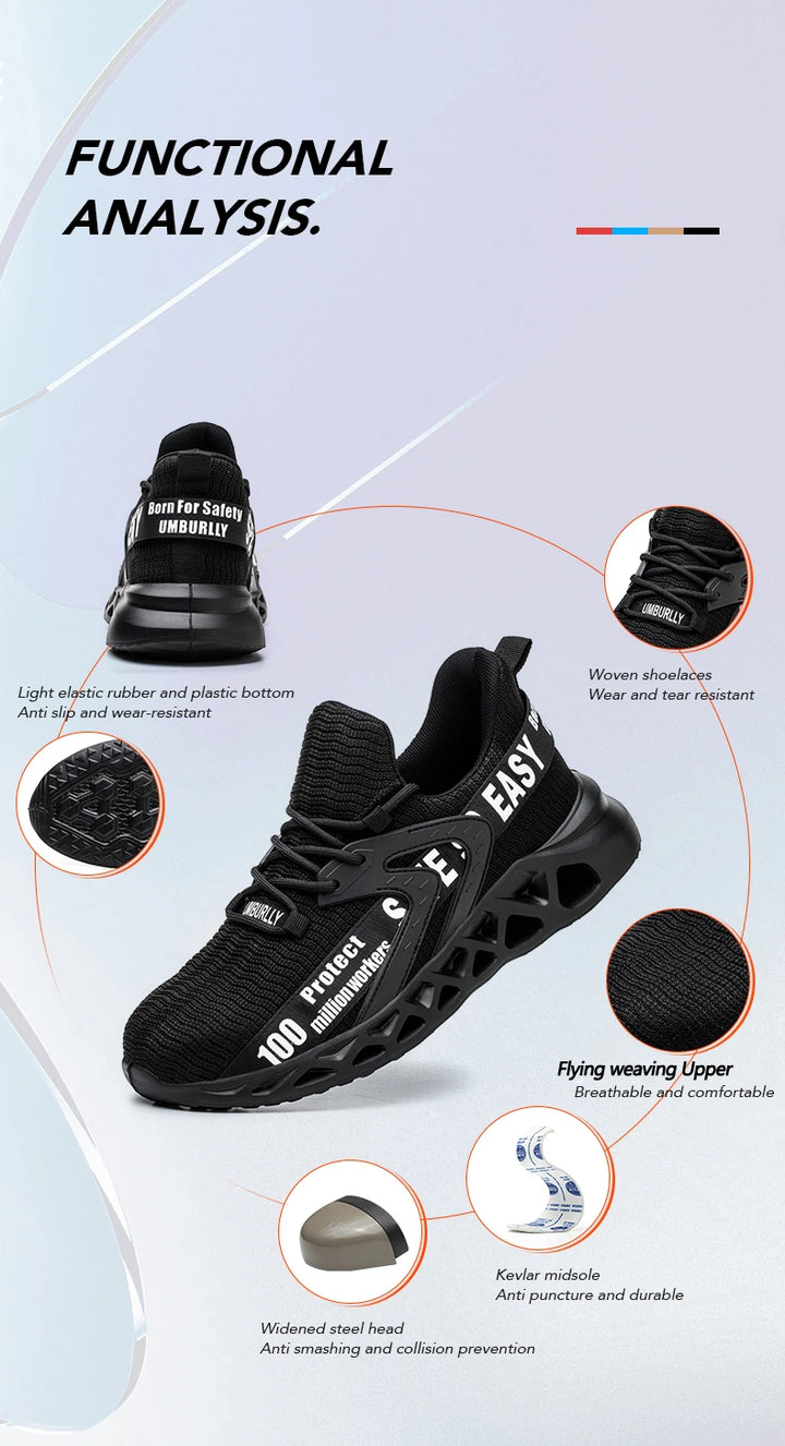 New Safety Shoes Men Breathable Light Work Sneakers Steel Toe Shoes Anti-smash Anti-puncture Indestructible Shoes Large Size 50