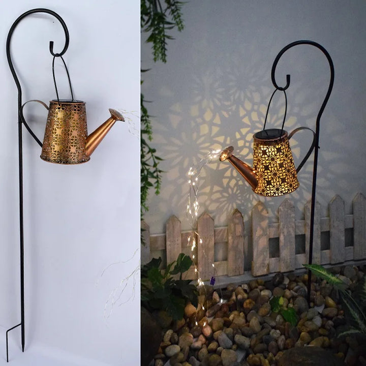 Solar Watering Can Light Hanging Kettle Lantern Light Waterproof Garden Decor
