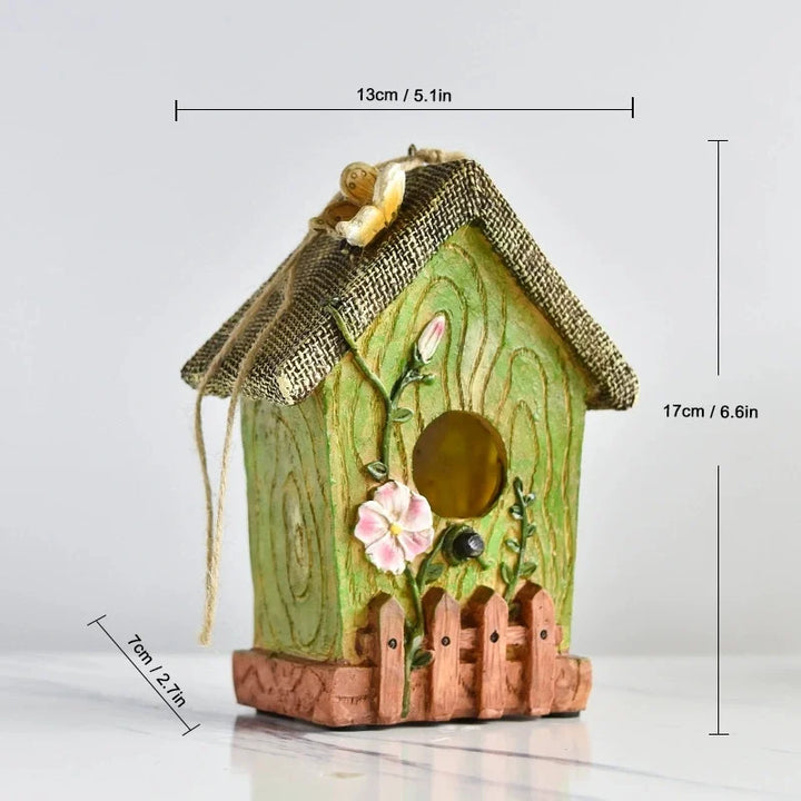 Hanging Bird House Resin Outside Bird Hut Novelty Garden Decoration Nest for Fence, Trees, Yard House Decoration Ornaments
