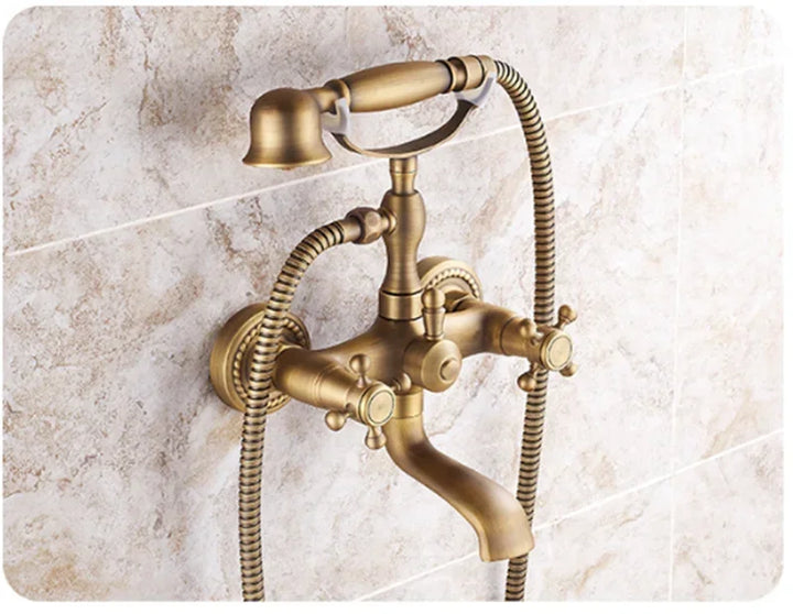 Antique Bathtub Shower Faucet Set Wall Mounted Black Bath Shower Faucet Bathroom Cold and Hot Bath and Shower Mixer Taps Brass