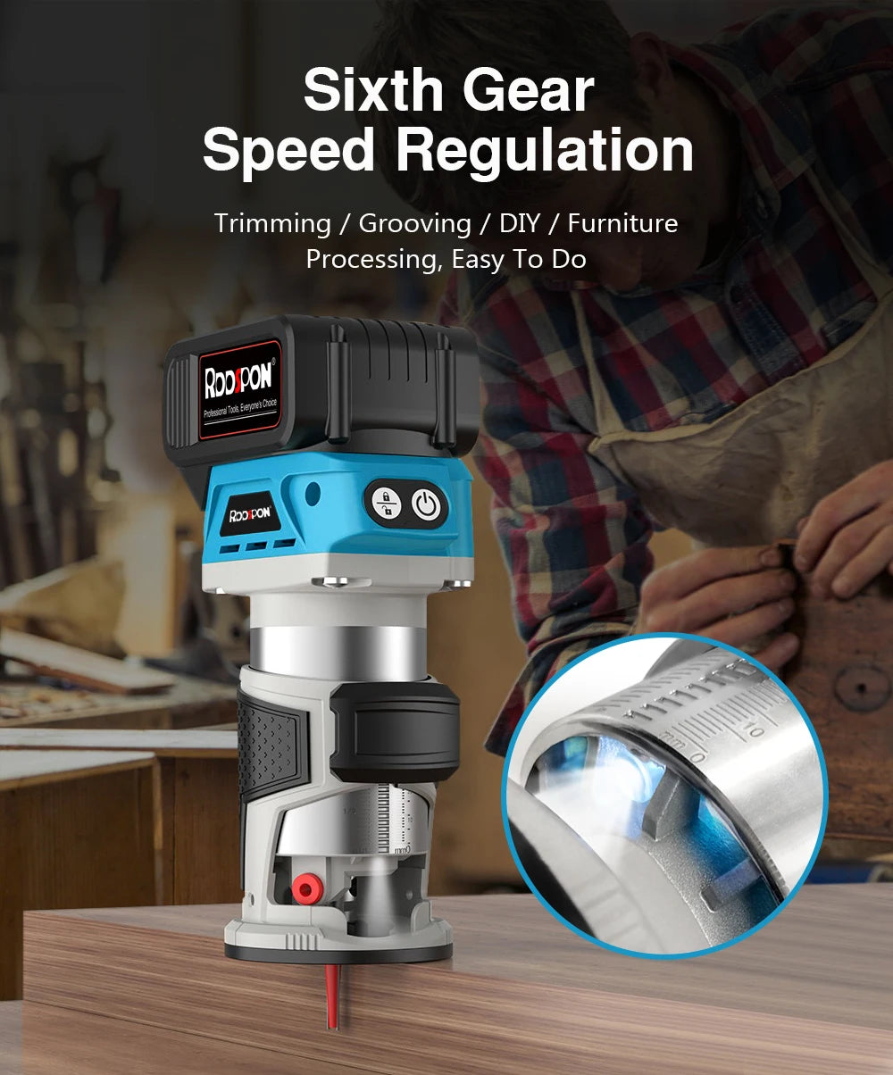 6 Speeds Brushless Hand  Electric Trimmer Cordless Wood Router Woodworking Engraving Slotting Power Tool for Makita 18V Battery