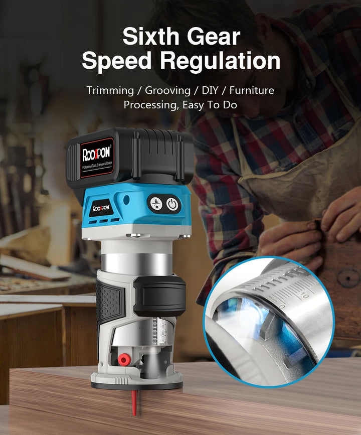 6 Speeds Brushless Hand  Electric Trimmer Cordless Wood Router Woodworking Engraving Slotting Power Tool for Makita 18V Battery