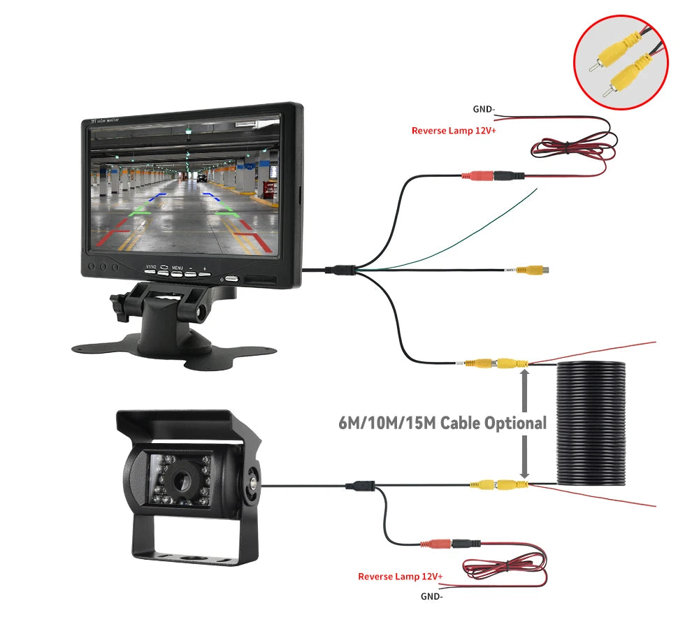 MJDOUD 7 Inch Car Rear View Camera Monitor for Truck Parking Display 9-36V HD Reversing Camera with Screen 1024*600 Universal