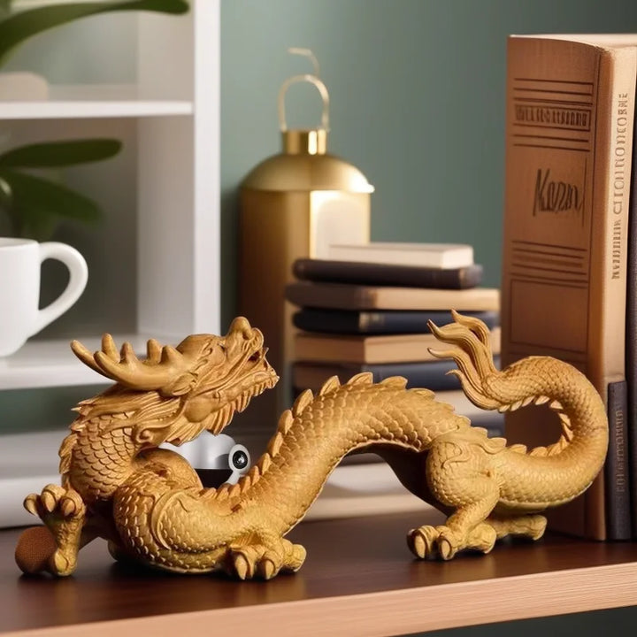 Natural Wood Shenlong  Statue  Chinese Auspicious Beast，Solid wood Carving