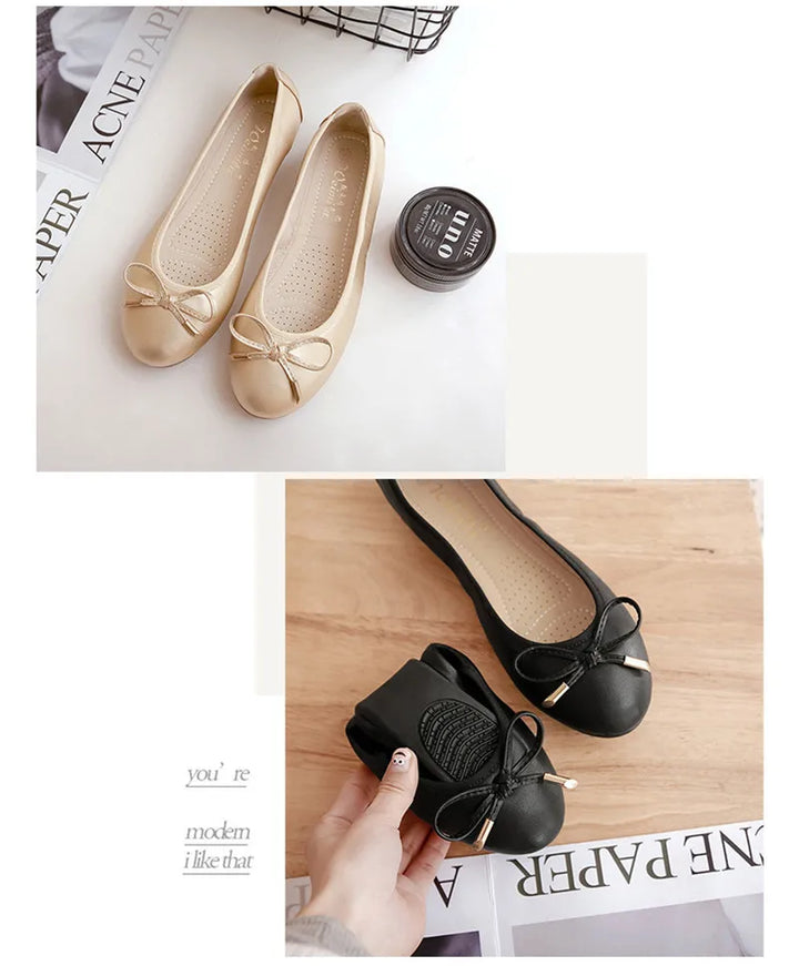 Ladies Loafers Shoes Bowtie Flats Patent Leather Loafers Women Round Toe Roll-Up Shoes Woman Bridesmaid Flats Large Size Zapatos