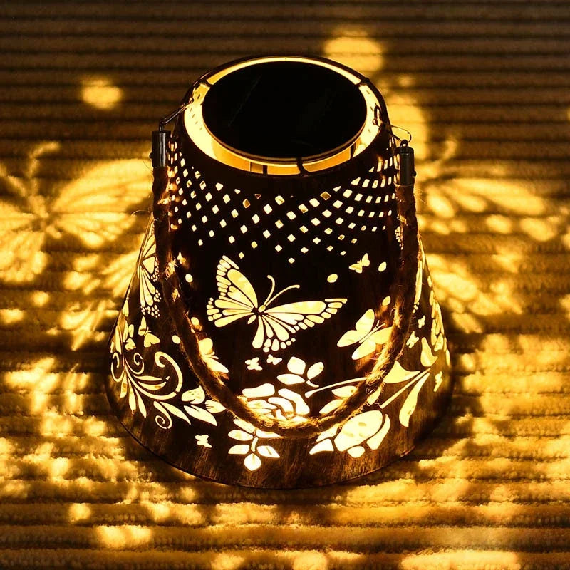 Iron Hollow Solar Lawn Outdoor Butterfly Projectio Garden Lamp  for ,Courtyard Balcony