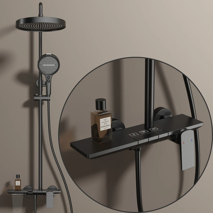 Brushed Rose Gold Piano Bathroom Shower Set Brass Hot Cold Bathroom Mixer Faucet Rain Shower Head Hot Cold Piano Shower System