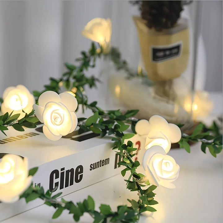 1PC 20/40 LED Rose Flower String Lights Battery Powered Flower Rose Night Lamp For Wedding Valentines Day Party Garland Decor