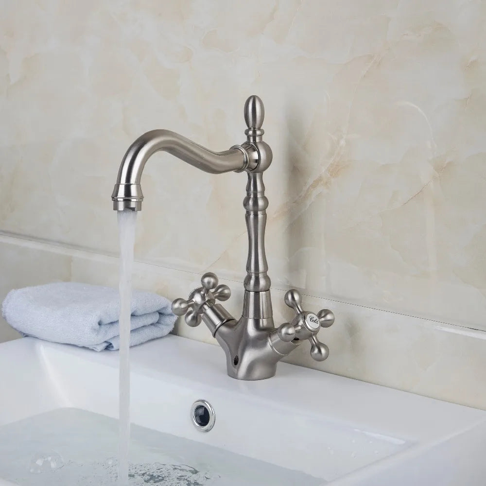 KEMAIDI Dual Handles Solid Brass Antique Copper Faucets Mixers &Taps Swivel Hot And Cold Mixer Water Tap Bathroom Faucet DS-8632