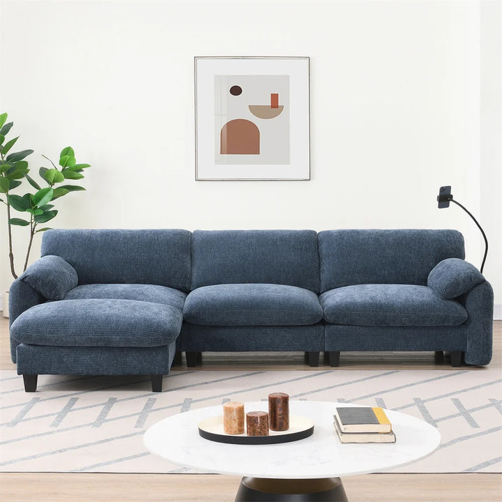 Sectional Sofa Couch with Ottoman Wholesale L-Shape with Extra-Wide Seat Cushion USB Type-C Charger Phone Holder Modular