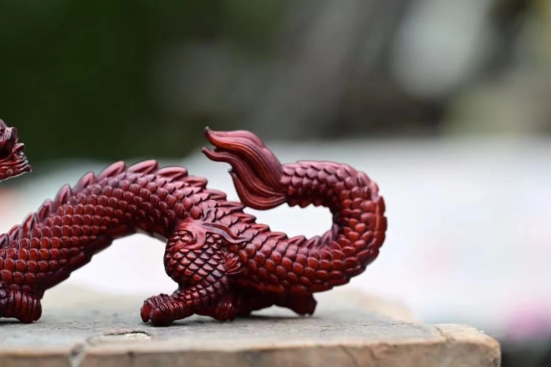 Natural Wood Shenlong  Statue  Chinese Auspicious Beast，Solid wood Carving