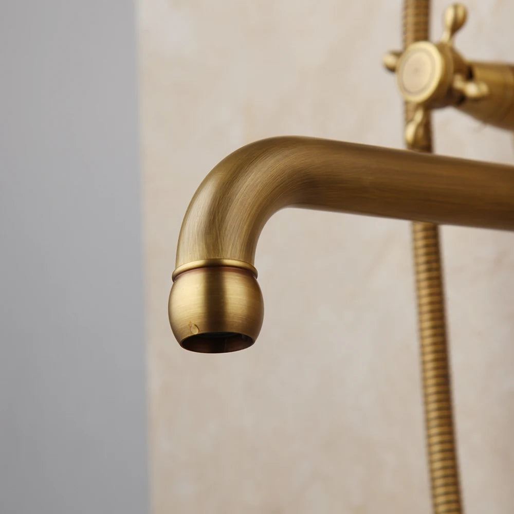 ZAPPO Antique Brass Bathtub Faucet Wall Mount With ABS Handshower Mixer Tap Bath Shower Tap