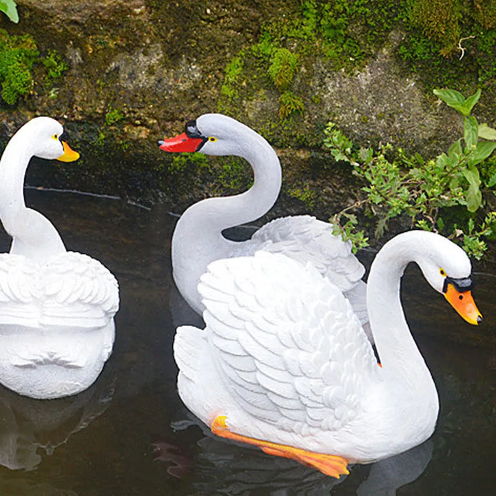 Resin Swan Sculpture Floating White Swan Figurine Ornament For Yard Garden Decor