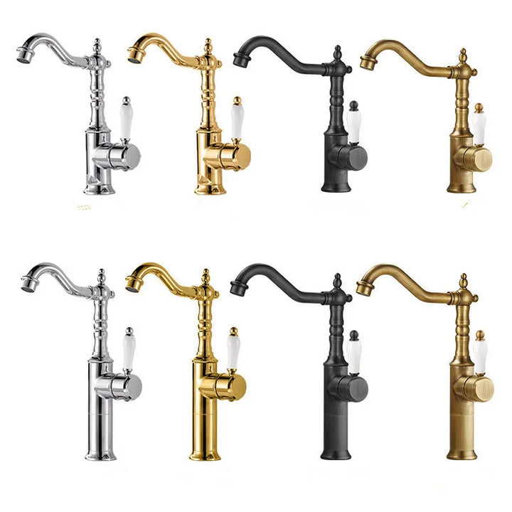 Antique Bronze Basin faucet Gold  bathroom faucet Deck Mounted Black Kitchen Faucet  sink tap Hot Cold Chrome basin Tap Brass