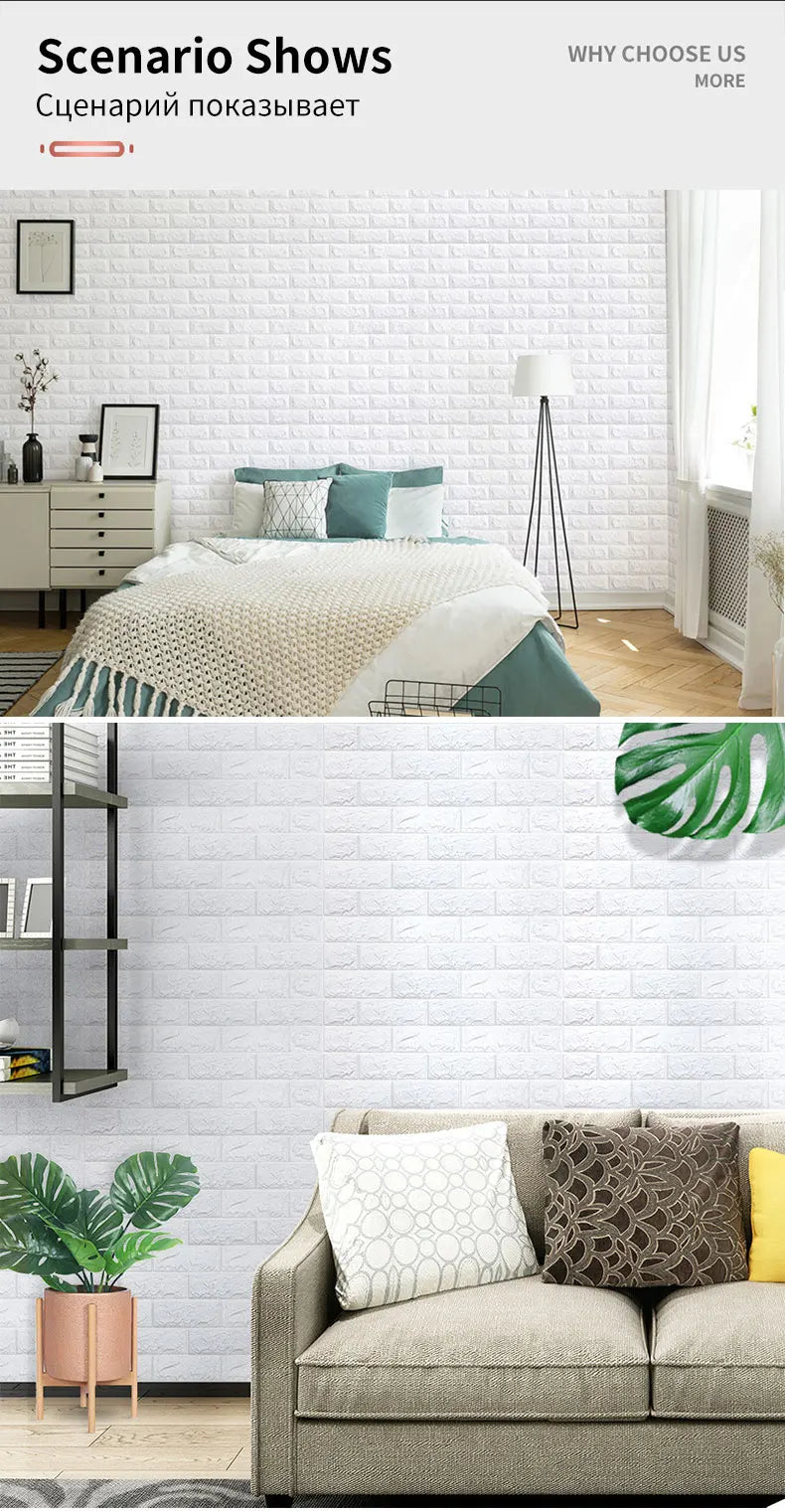 10Pcs Self-Adhesive 3D Wall Sticker DIY Brick Stickers Home Kids Room Kitchen Ceiling Decor No Odor No Pollution Wallpaper 70X77
