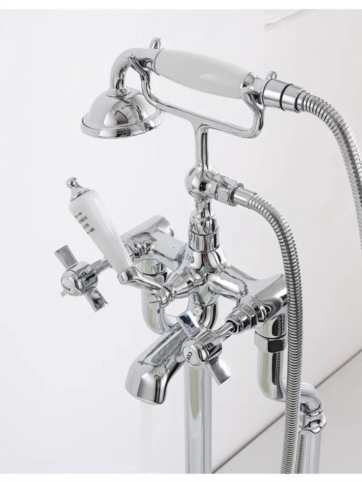 Bathtub Faucet Set Floor Decked Bathroom Classical Top High Quality Gold American Style Ceramic Handle Shower Faucet