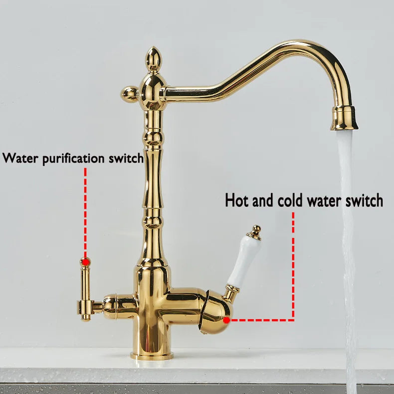 3 in 1 Kitchen Filter Faucet Pure Water 360 Rotation Kitchen sink Crane Dual Handle Dual Water Functions Mode Filter Mixer Taps